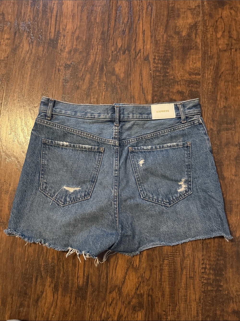 Express Ripped Button-Fly Denim Shorts - Medium Blue - Picture 2 of 3